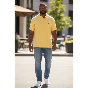 Polo Ralph Lauren Polo Shirt Mens XL Yellow Solid 100% Cotton Knit Classic Fit